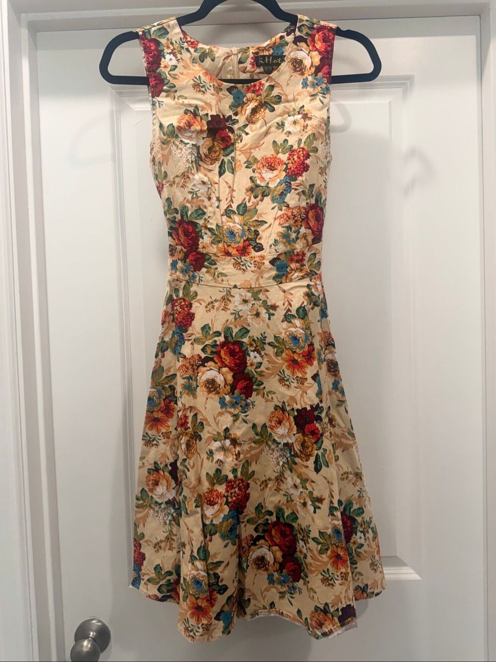 IHOT Vintage Floral Ruffle Flutter Sleeve A-Line Swing Cocktail Party Dress M